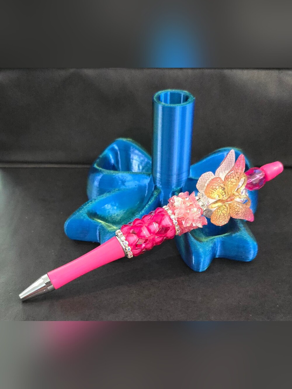 Pink Decorative Bling Pen with Floral Accent